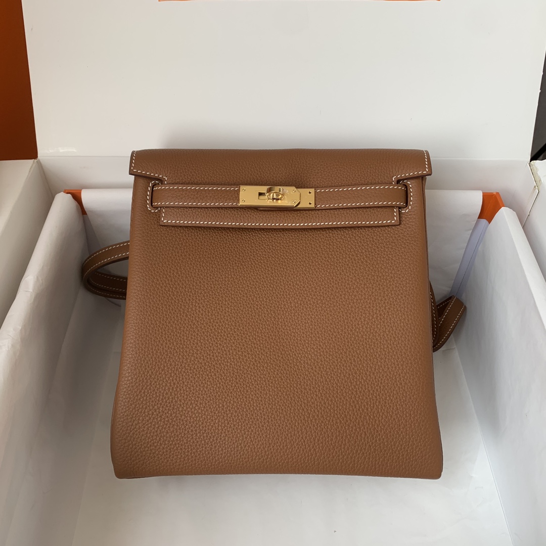 Hermes Kelly Ado Backpack In Brown Clemence Leather